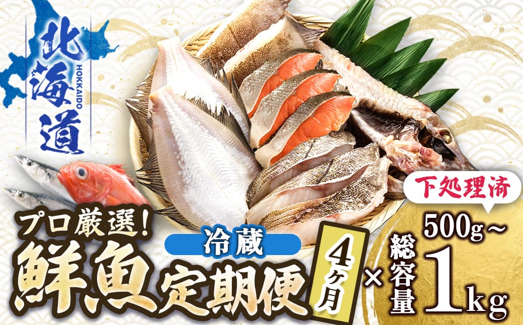 【定期便 4ケ月連続】 お魚の目利きのプロにお任せ!北海道産(国産) 天然 鮮魚 約500g~1kg(釧路の鮮魚セット) 産地直送 冷蔵 冷蔵便 刺身 セット 鮮魚セット 鮮魚ボックス 北海道 釧路町 釧路超 特産品