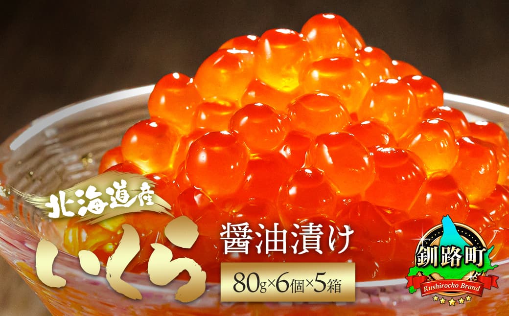 北海道産 いくら醤油漬け80g×6コ入り×5箱 小分け 【配送日時指定可能】 国産 しょう油 イクラ ikura 鮭 鮭卵 鮭いくら 魚卵 冷凍 配送月指定 配送月を選べる 配送時期 発送月が選べる 発送月 スピード発送 すぐ届く 魚介類 海鮮 絶品 人気 笹谷商店 せんのすけ すぐ発送 北海道 釧路町 釧路超 特産品