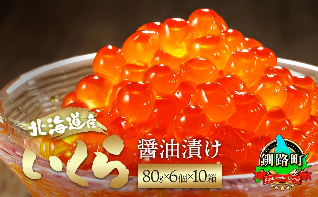 北海道産 いくら醤油漬け80g×6コ入り×10箱 小分け 【配送日時指定可能】 国産 しょう油 イクラ ikura 鮭 鮭卵 鮭いくら 魚卵 冷凍 配送月指定 配送月を選べる 配送時期 発送月が選べる 発送月 スピード発送 すぐ届く 魚介類 海鮮 絶品 人気 笹谷商店 せんのすけ すぐ発送 北海道 釧路町 釧路超 特産品