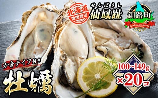 【先行予約】北海道 仙鳳趾名産 牡蠣 100g~149g×20コ+かきナイフ付き かき漁師直送 K4-1<出荷期間:2026年7月1日~11月末><センポウシ : 釧路町の東 厚岸湾の西 カキの名産地> | せんぽうし 牡蠣 生食用 殻付き 生牡蠣 絶品 産地直送 北海道 釧路超 釧路町 特産品