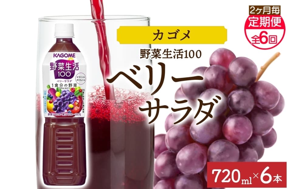 【定期便】2ヵ月毎全6回野菜生活100 ベリーサラダ 720mlPET ns038-076【ペットボトル 野菜 果実 ベリー ミックスジュース β-カロテン フルーティー 紫野菜 KAGOME】(管理コード:ns038-076)