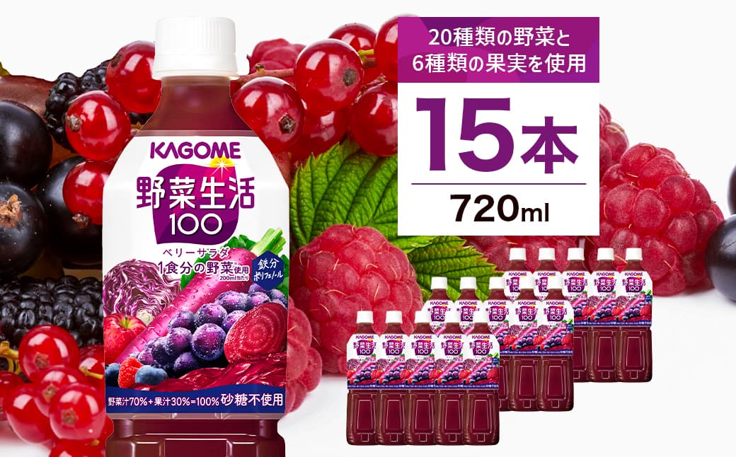 カゴメ 野菜生活100(ベリーサラダ)720ml PET×15本【 飲料 野菜ジュース 栃木県 那須塩原市 】 ns001-026 (管理コード:ns001-026)