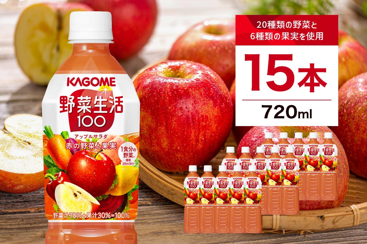 カゴメ 野菜生活100 アップルサラダ 720mlPET×15本【 飲料 野菜ジュース 栃木県 那須塩原市 】 ns001-028 (管理コード:ns001-028)