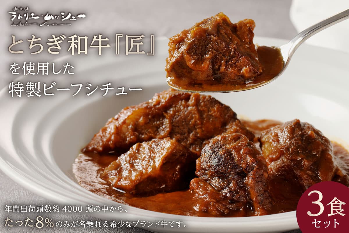 美食工房 ラトリエ・ムッシュー特製 とちぎ和牛を使用したビーフシチュー 3食セット ns057-001 (管理コード:ns057-001)