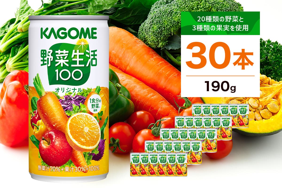カゴメ 野菜生活100 オリジナル 190g 30本 ns111-009-30【KAGOME ジュース 野菜 飲料 にんじん】(管理コード:ns111-009-30)