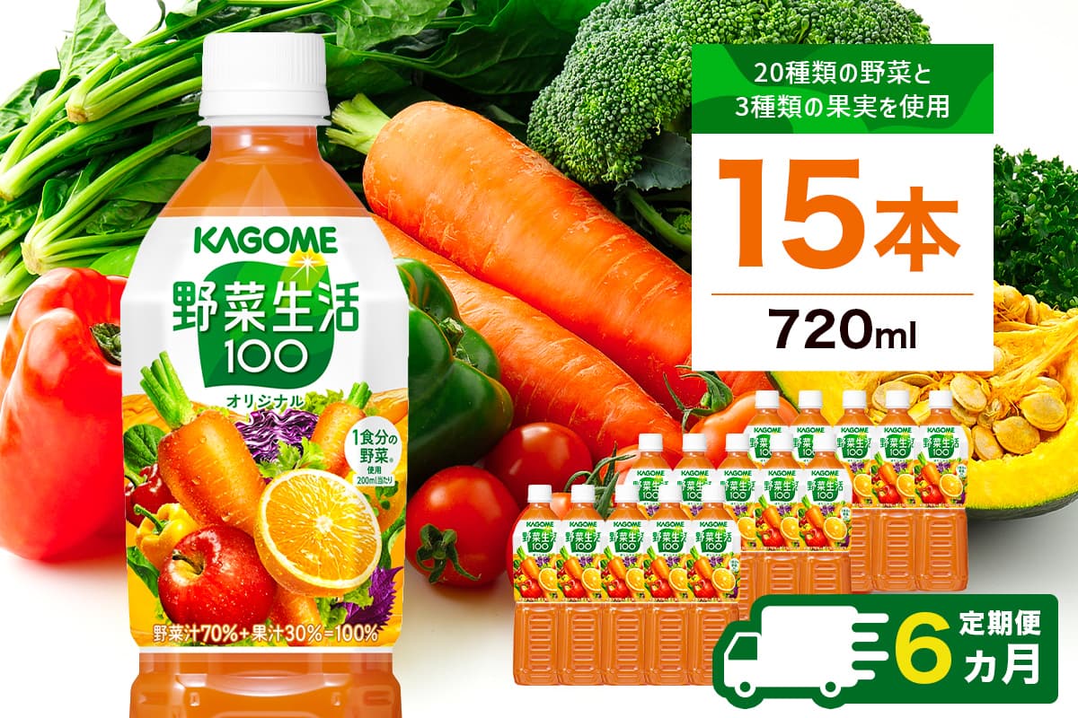 【定期便6ヵ月】カゴメ 野菜生活100 オリジナル 720ml 15本 ns111-024 【KAGOME 野菜 果実 ジュース ミックス フルーティ コク 健康 飲料 】(管理コード:ns111-024)