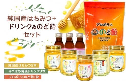 人気の純国産はちみつ5本+ドリンク&のど飴セット 【 栃木県 那須塩原市 】 ns008-019 (管理コード:ns008-019)